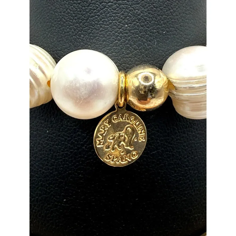 Mary Caroline Freshwater Pearl Stretch Strand Bracelet W/Lantern Charm